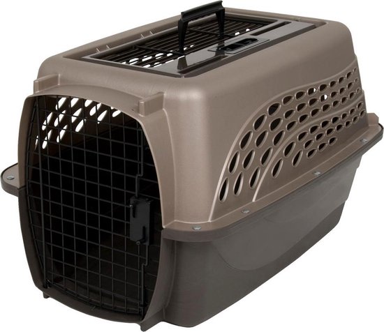 Petmate 2 Door Top Load Kennel - Reisbench hond of kat - Reismand - Transportbox hond - 100% gerecycled materiaal - S - Bruin