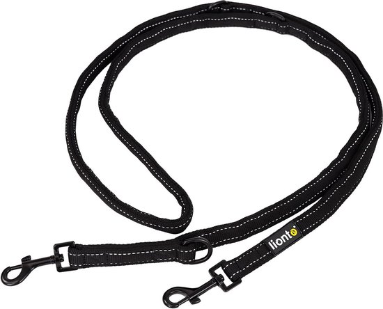 Verstelbare hondenriem met reflecterende strepen, multifunctionele riem, hoogwaardige trainingslijn, lengte 200 cm, zwart