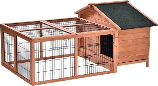 MaxxPet Konijnenhok met ren - konijnenren - konijnenhuis - konijnenkooi - knaagdieren kooi - 147x96x69cm