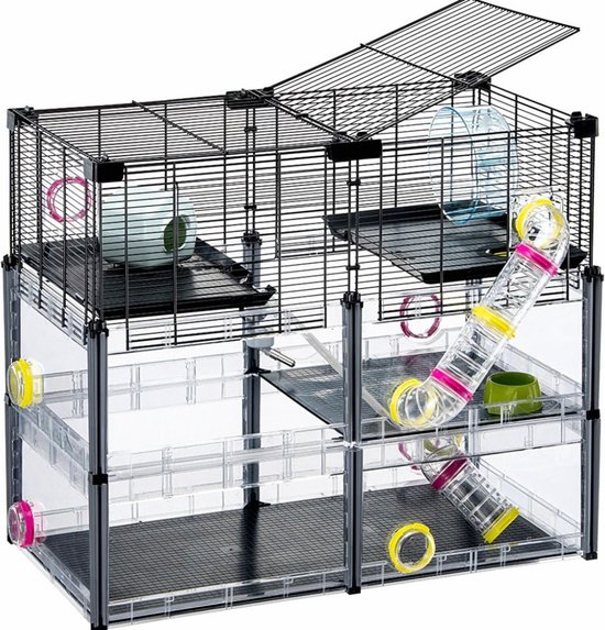 Ferplast Multipla Hamster Crystal - Dierenverblijf - 72.5x37.5x62 cm Zwart