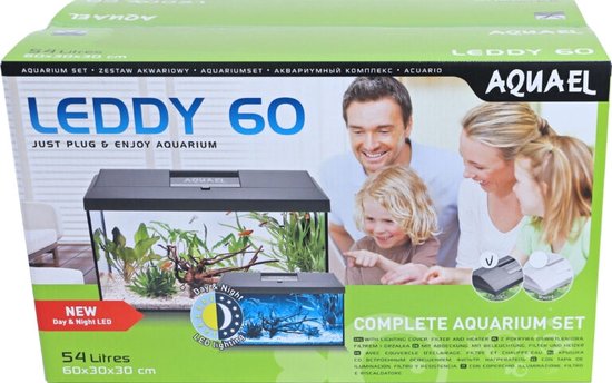 AquaEl Leddy - Complete Aquarium Set - Kleur: Zwart - Afmeting: 60x30x30 cm - Inhoud 54 liter.