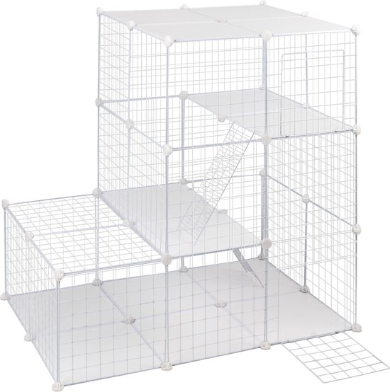 Happyment Knaagdierenren Diva - Ren hoog - Verstelbaar - Voor binnen - Kattenren - Dierenren - Puppyren - Kleine dieren - Kittens - Wit - 75x110x110cm