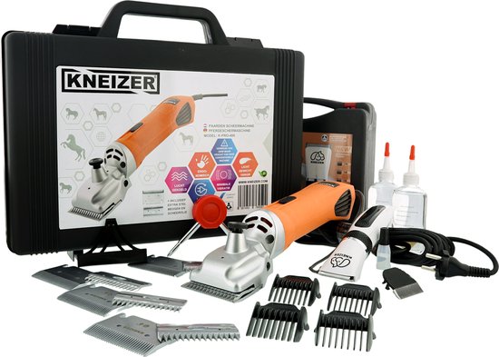 Kneizer Paardenscheermachine Voordeel set - Paardenscheerapparaat set - Compleet met paarden scheerapparaat, paarden tondeuse, extra messensets en olie. Geschikt voor alle soorten rassen en vachten