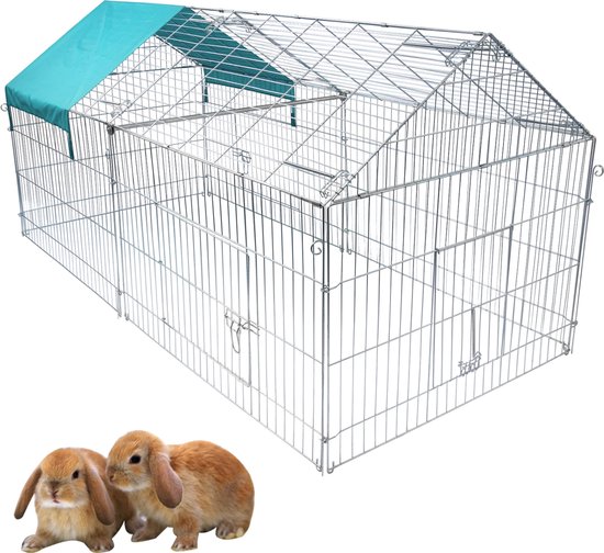 Happyment Luxe Dierenren Miva XL - Ren - Kippenren - Puppyren - Kattenren - Konijnenren - Knaagdierenren - Hondenbench - Zilver - 220x103x85cm