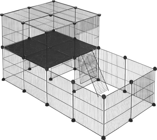 HHappyment Dierenren Casa - Extra hoog - Knaagdierenren Ren - Verstelbaar - Konijnenren - Kippenren - Puppyren - Kattenren - Zwart - 140x70x70