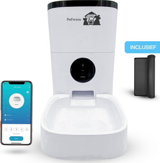 "PetForYou® - Automatische Wi-Fi Voerbak voor Kat en Hond - Inclusief App en Placemat - 4L Capaciteit"