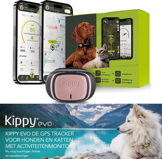 Kippy GPS Tracker Kat - GPS Tracker Hond - Activiteitentracker - Roze - Waterdicht - 10 Dagen Batterij - LED-Zaklamp - €3,33 P/M