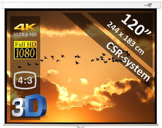 Manueel Projectiescherm (4:3) - 120"/3m05 - 244 x 183 cm - mét CSR systeem - WITTE behuizing