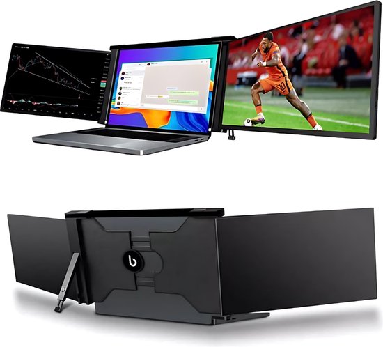 Blerron Tri-Screen - Portable Monitor - Beeldscherm - Monitoren - Scherm - Monitor - Inclusief Beschermhoes - 15.4" - 1920x1080P - 60 Hz - HDMI & USB-C - Laptopscherm: 15.6" - 17.3" - Zwart