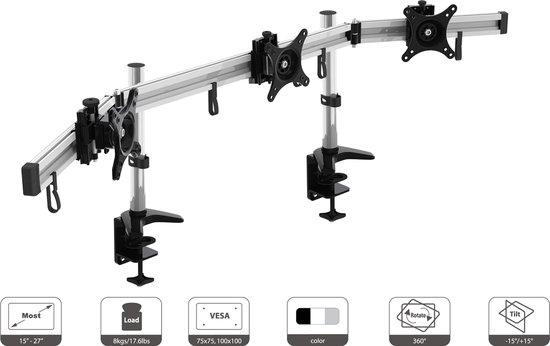 Home Office - VIISAN -  MP230C-N Triple 3 Monitor bureaustandbevestiging standhouderbeugel controlecentrum voor schermmonitor 15 "tot 27" inch met VESA 75/100