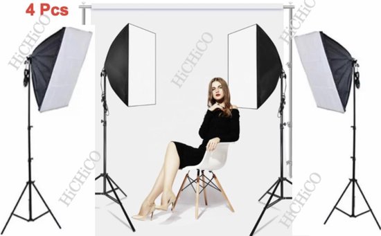 4X Studiolamp fotografie softbox - Foto Studio Verlichting Kit, 4X Achtergrond Support System Softbox Paraplu tripod Stand - fotolamp fotografie softbox Statief 210Cm en AFSTANDSBEDIENING van HiCHiCO