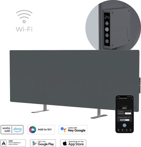 AENO GH5S slimme infrarood verwarmingspaneel - LED-scherm - Red Dot winnaar 2023 voor design en verwarmingstechnologie - Bluetooth - WIFI - 700 Watt - Elektrische kachel - Verwarmingsplaat - Infrarood + convectie - Grijs