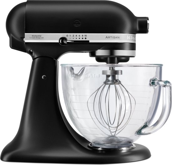 KitchenAid Artisan mixer - keukenrobot 4,8 liter 5KSM156EBM - Glazen kom - mat zwart