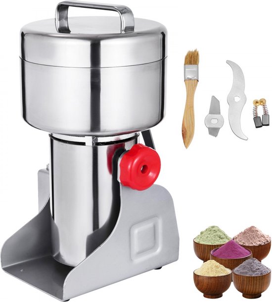 Dakta® Poeder Machine Molen 1800 W Swing Type Graanmolen Machine 750 G Elektrische Graanmolen van 304 Roestvrij Staal met een 26000 t/min Rotatiesnelheid, Rode Tijdsteller en Overbelastingsbeveiliging