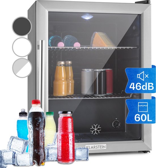 Klarstein Beersafe XL Koelkast - Vrijstaand - 60 Liter - Klasse D - Glasdeur RSV - 2 Compartimenten - Verchroomde Metalen Roosters - LED-binnenverlichting - 5 Koelstanden - Zwarte binnenkant - Thermo-Elektrische Koeling - Roestvrij Staal