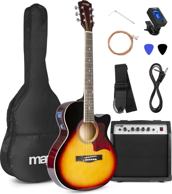 Elektrisch akoestische gitaar - MAX ShowKit gitaarset met 40W gitaar versterker, gitaar stemapparaat, gitaartas en plectrum - Sunburst