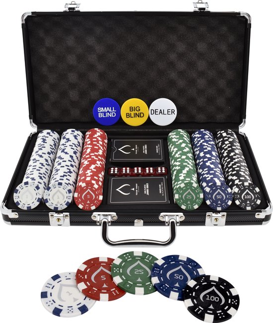 Texas' Finest Matt Black Pokerset - 300 Pokerchips - Casino Speelkaarten - Poker