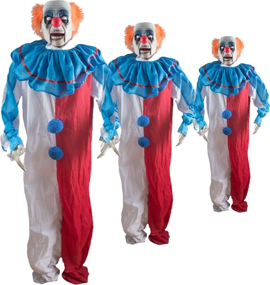 Halloween Bewegende horrorclown pop 180 cm met licht en geluid
