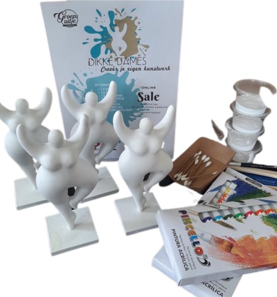 DIY Dikke dames schilderworkshop | 4 beeldjes/personen | 20 cm | compleet schilderpakket | Creatieve middag | Nana's | Dolly's