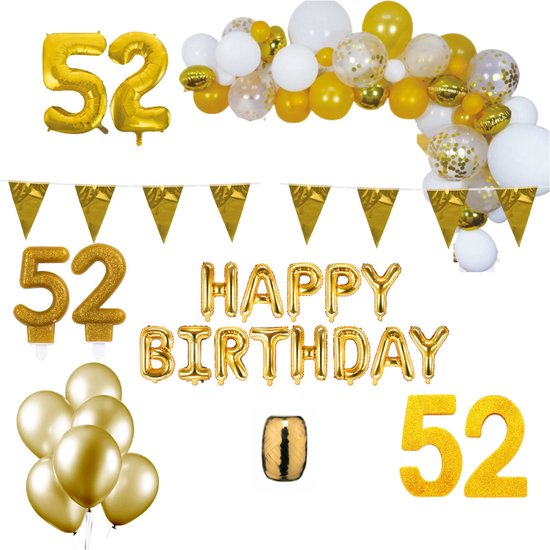 52 jaar Verjaardag Versiering Pakket Goud XL