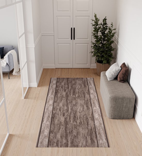 Tapiso Antislip Rubber Vloerkleed Bruin Gang Rubbermat Tapijt Maat- 80x900