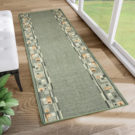 Tapiso Antislip Rubber Mat Loper Groen Woonkamer Hal Klassiek Modern Rubbermat Maat- 80x650
