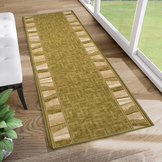 Tapiso Antislip Rubber Mat Loper Groen Woonkamer Slaapkamer Hal Klassiek Modern Rubbermat Maat- 80x1500