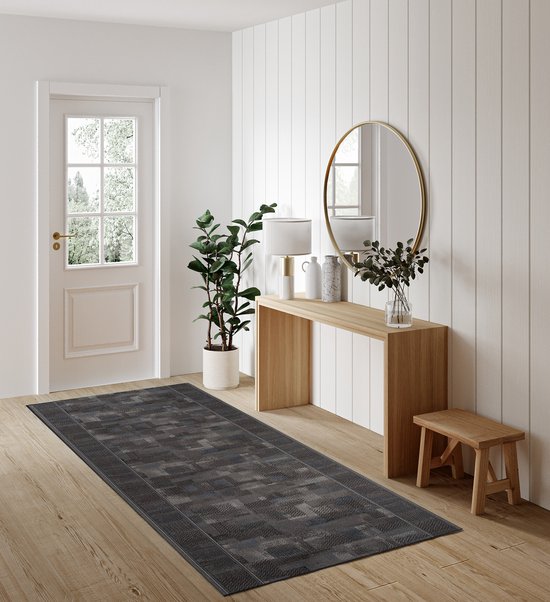 Tapiso Antislip Rubber Mat Zwart Donker Klassiek Rubbermat Tapijt Maat- 80x1150