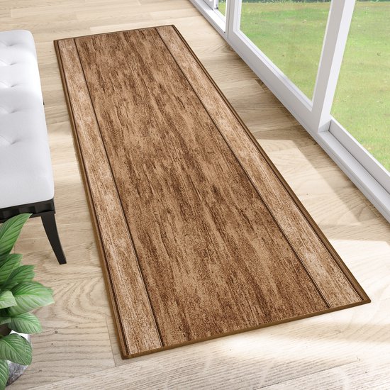 Tapiso Antislip Rubber Mat Beige Bruin Gang Rubbermat Tapijt Maat- 80x1400
