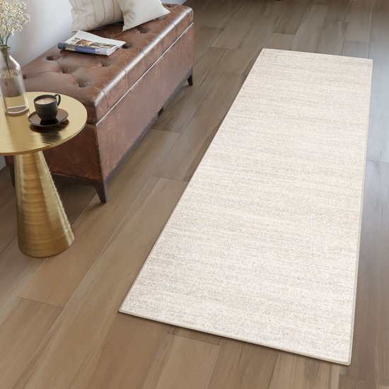 Tapiso Sami Beige Tapijtloper Vloerkleed Laagpolig Kleed Op Maat- 80x1100