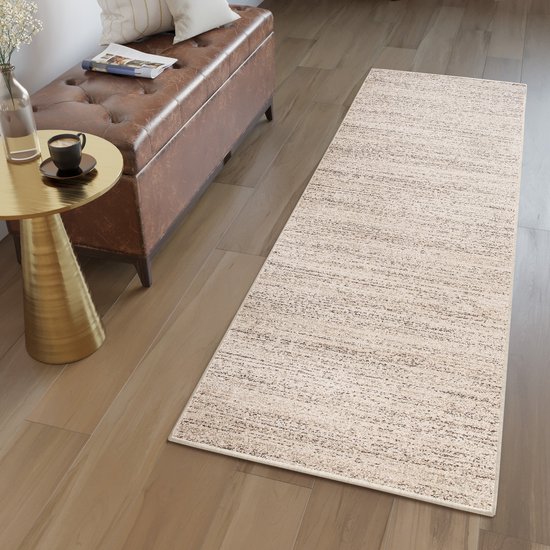 Tapiso Sari Tapijt Loper Beige Modern Woonkamer Hal Slaapkamer Maat- 80x1200