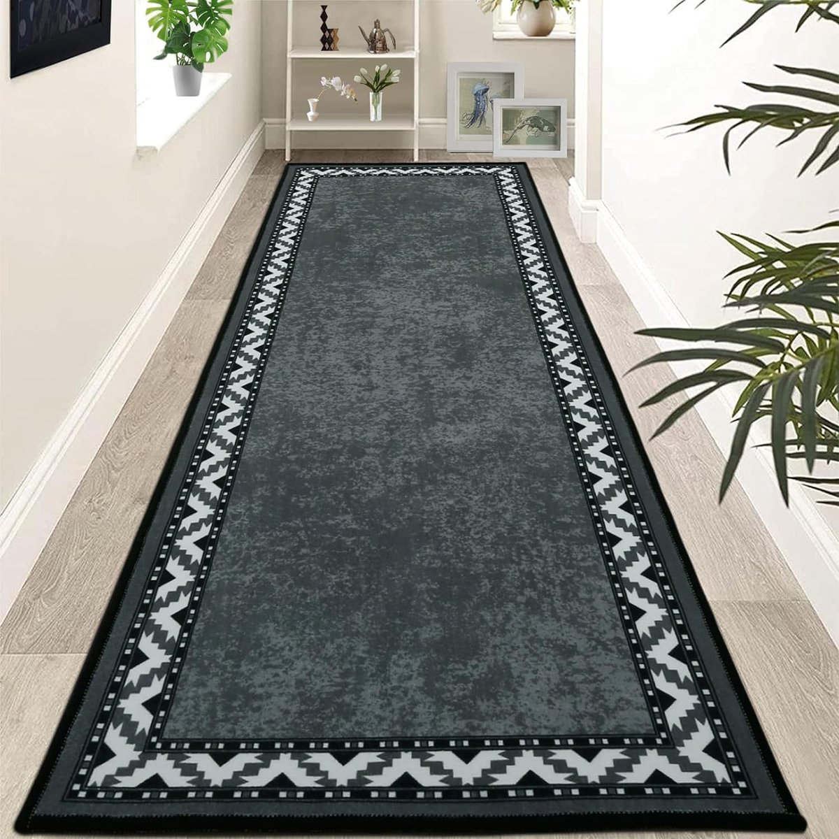 Tapijtloper voor gang, 80 x 300 cm, keukenloper, wasbaar, antislip, grijs, vintage, gemêleerd, vuilvangmat, grote mat voor hal, ingang, woonkamer