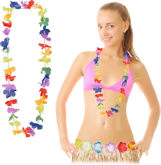 relaxdays 144x hawaii krans - bloemenkrans - hawaii slinger - bloemenketting - thema feest