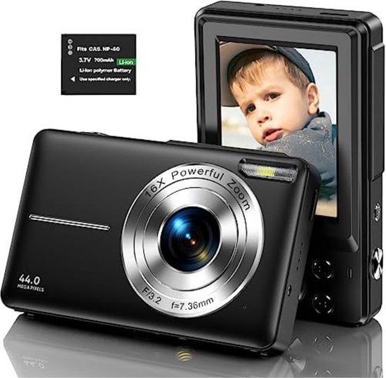 Vlog Camera Kinderen - Digitale Kindercamera - Kinderfototoestel - Kindercamera Digitaal - met 1 batterij - Zwart