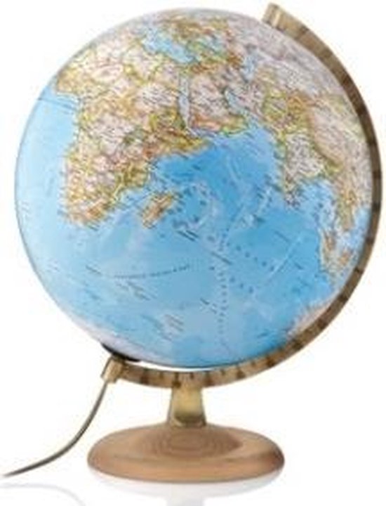 National Geographic globe, uitvoering gold classic met beuken houten voet, doorsnede 30 cm., Nederlands