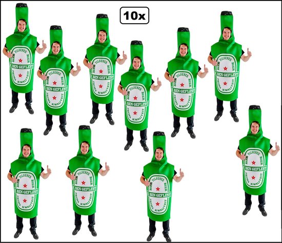 10x Bierfles outfit groen - groepsdeal - bier fles bierfeest thema party apres ski oktoberfest vrijgezellen feest grappig en fout festivalpak