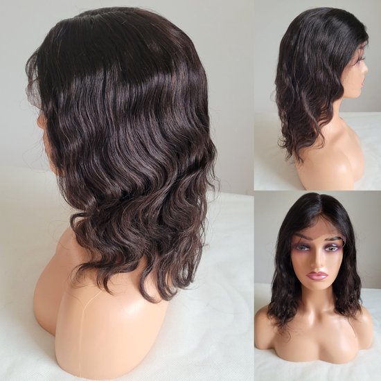 Frazimashop-Braziliaanse dames Remy pruik - 12 inch kinky steil pruiken - echte menselijke haren - real human hair 4x1 lace wig