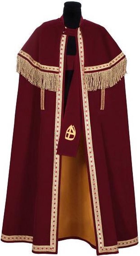 TV-sint fluweel bordorood mantel + stola