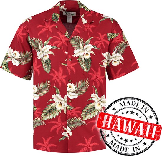 Hawaii Blouse - Shirt - Hemd "Hibiscus Rood" - 100% Katoen - Aloha Shirt - Heren - Made in Hawaii Maat S