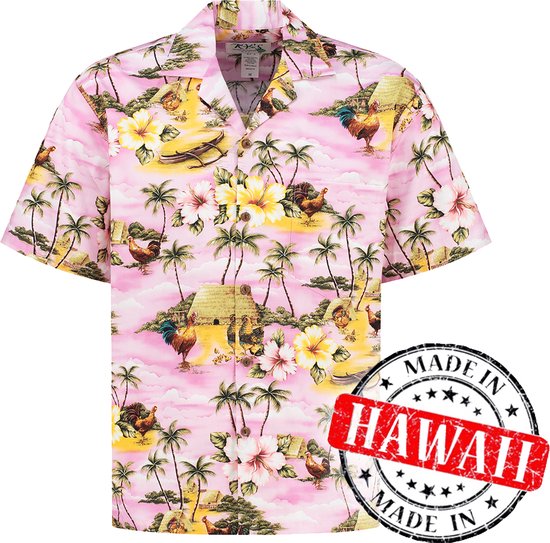 Hawaii Blouse - Shirt - Hemd "Eiland Avonturen" - 100% Katoen - Aloha Shirt - Heren - Made in Hawaii Maat XXXL