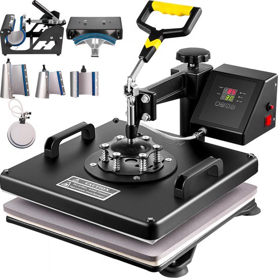 Dakta® 8 in 1 hittepers voor textiel hittepers textielpers met degelpers van 38 x 38 cm, textieldrukpers van 1250 w, geschikt voor hoeden, petten, t-shirts, mokken