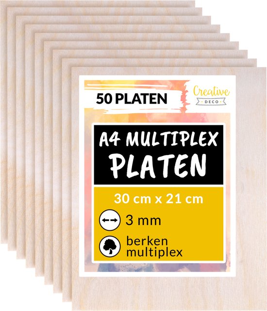 Creative Deco Multiplex Platen A4 3mm – 50 Stuks – Baltisch Berkenhout