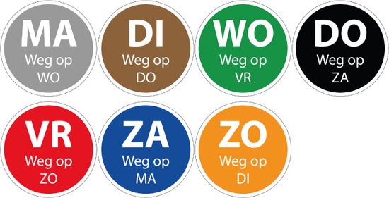 Set ma t/m zo dagsticker met weg op, 7 stuks 30 mm - 800 per rol