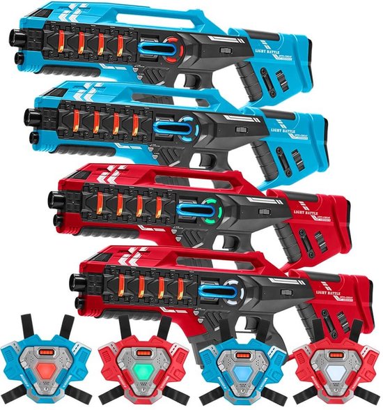 Light Battle Connect Mega Blasters - 4 Laserguns + 4 lasergame vesten - Met unieke anti-cheat beveiliging tegen valsspelen - Complete lasergame set voor 4 spelers