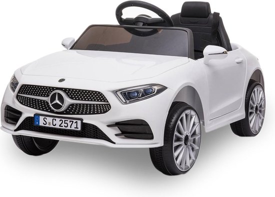 Mercedes Elektrische Kinderauto CLS350 - 12V Accu - Accuvoertuig Met afstandsbediening - Met Bluetooth en Leren Zitje - Veilig Voor Kinderen - Wit