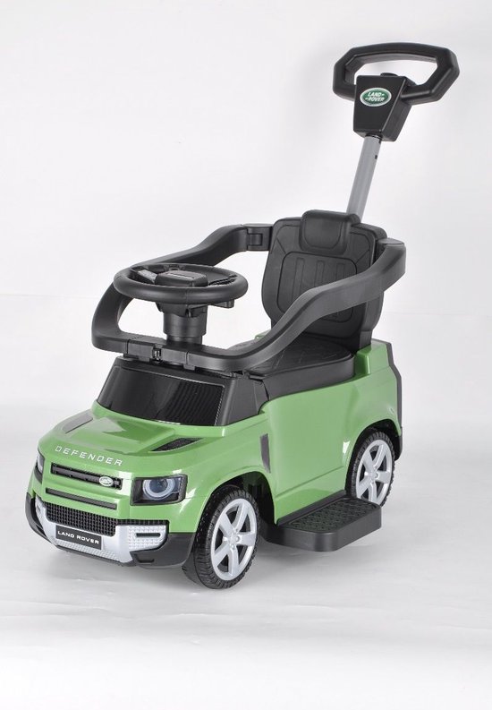 Land Rover Defender Loopauto - 0 tot 3 jaar - Kunststof - Voor Jongens en Meisjes - Met Beschermbeugel en Duwstang - Opbergvak - groen