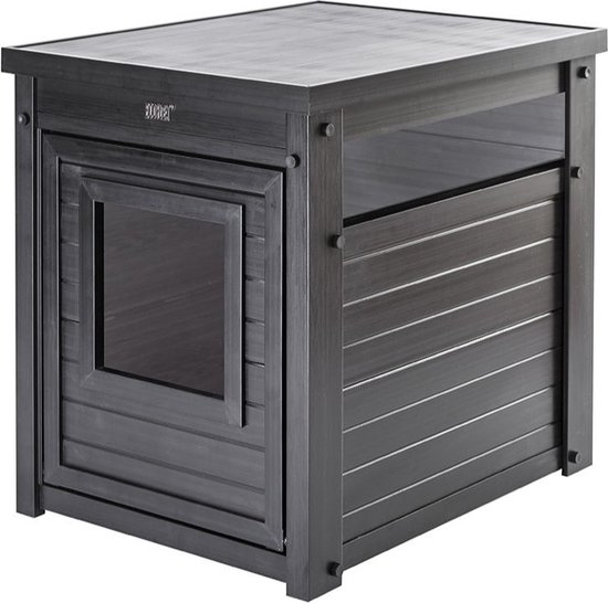 New Age Pet Litter Loo - Bijzettafel en Kattenbakhuisje - Verbergt de kattenbak op een stijlvolle manier - Afmeting 58 x 45 x 70 cm - Espresso