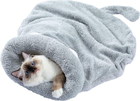 Weg Katze slaapzakje Kitten bed wasbaar Warme honden zachte deken voor kleine tot middelgrote huisdieren zoals cavia's en konijnen tot 7 kg Grijs L*B (60 * 58 cm)