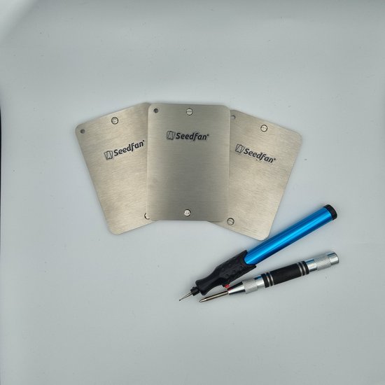 3x Seedfan Steel Kit - Bitcoin back-up in roestvrij staal - Steel 'seed phrase' en 'seed QR' backup - RVS - Metal