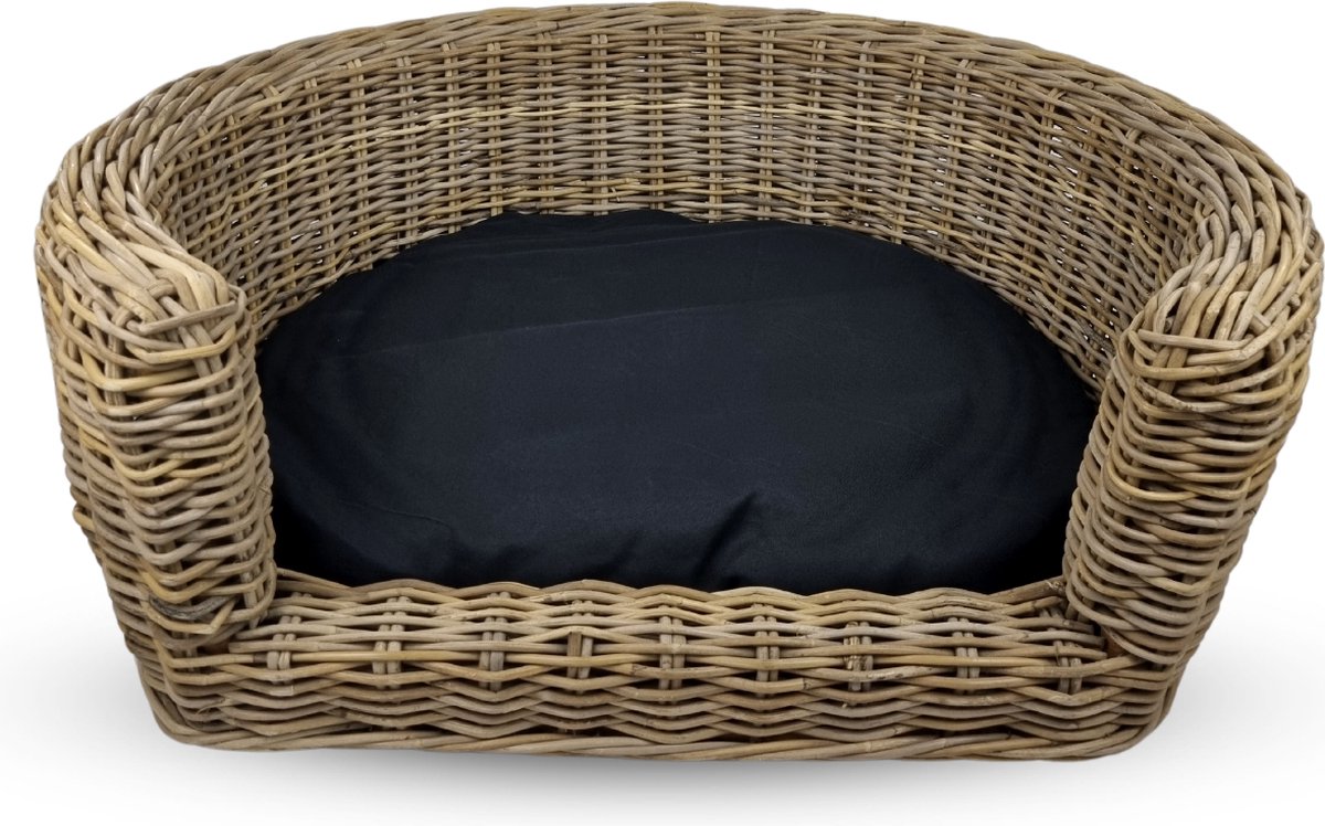 Topmast Palermo - Luxe Rieten Hondenmand - Met Zwarte Hondenkussen - 68 x 57 x 33 cm - Hondenbed